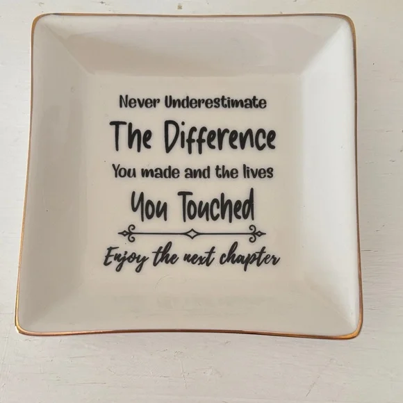 Ceramic Trinket Dish in White with Gold Edge - Inspirational Quote - Picture 1 of 4
